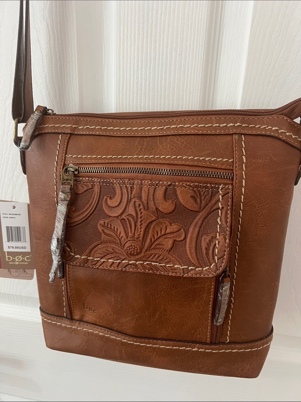 b.o.c. Embossed Floral Crossbody in Cognac